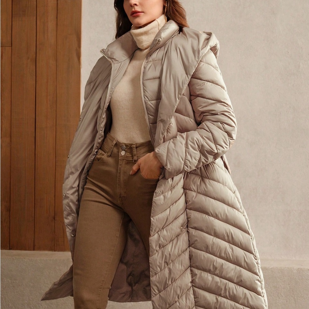 Women's Long Puffer Coat - Beige